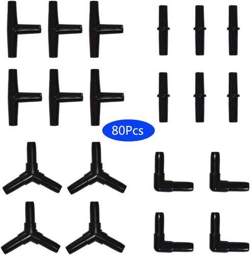 JIH Aquarium 320 Feet Standard 3/16" Black Flexible Airline Tubing with Black Plastic Connectors