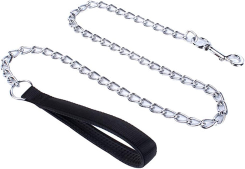 Metal Dog Leash Chain Choker Necklace, Pet Collar Leash Chain with Handle for Small Medium Large Dogs