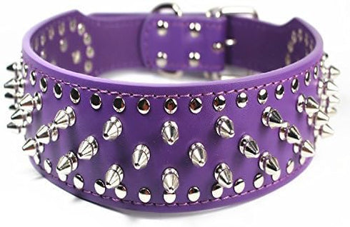 Dogs Kingdom Purple Faux Leather Spiked Studded Dog Collar 2" Wide Pet Collar Pitbull Boxer