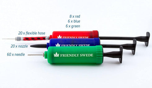 The Friendly Swede Ball Pump for Sports Balls - Hand Air Pump with Needles and Nozzles, Multipack