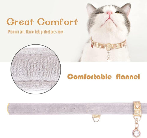 PetsHome Cat Collar and Dog Collar, Bling Rhinestones Premium PU Leather with Pendant, Adjustable Collars for Big Cat