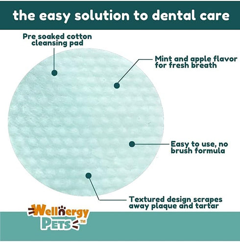 Dental Wipes for Dogs and Cats, No Brush Formula for Oral Hygiene, Fresh Mint Flavor, 100 Wipes