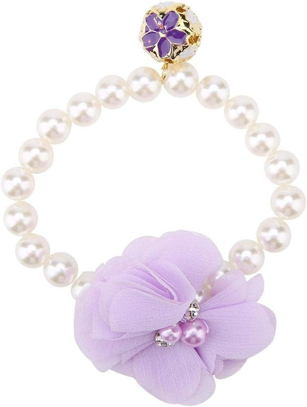 Dog Pet Necklace, Elastic Adjustable Stylish Simulation Pearl Flower Collar for Cat Puppy Jewelry Accessory Theme Party