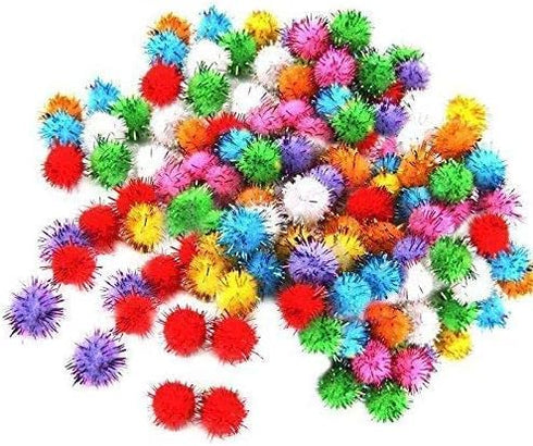 Random Color Mini Colorful Sparkly Glitter Tinsel Pompom Balls - Pack of 100 Pet Supplies for Dog Cat Bird