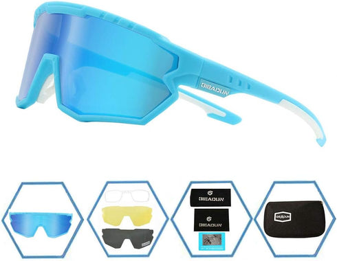 Sports Sunglasses Pink Polarized Cycling Glasses with 3 Lenses for Baseball, Fishing, Skiing, Running, Golf