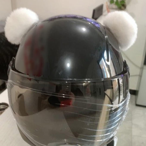 Kawaii Round Bear Ears for Helmet, Plush Adhesive Ski Helmet Accessory for Children