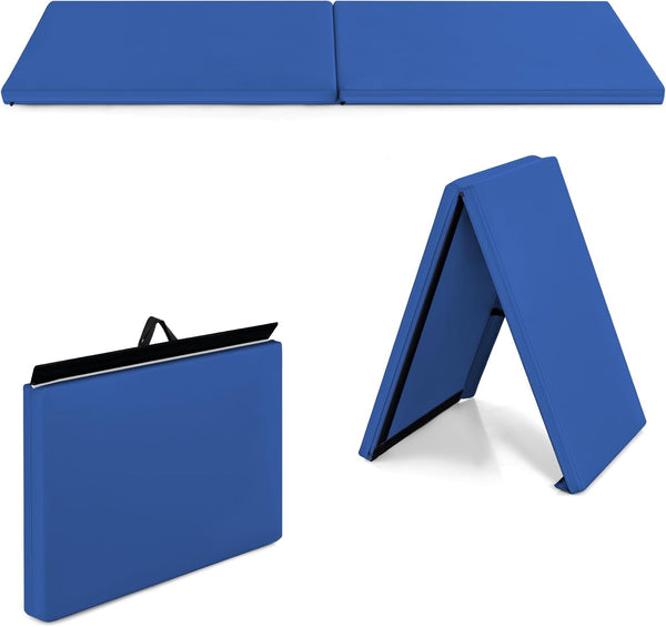 GYMAX Exercise Mat, 2 FT x 6 FT Bi-Fold with Carry Handles,