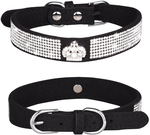 Small Dog Collar with Crown Rhinestone, Pretty Glitter Crystal Jewel Bling Sparkly Diamond for XXS XS Small Medium