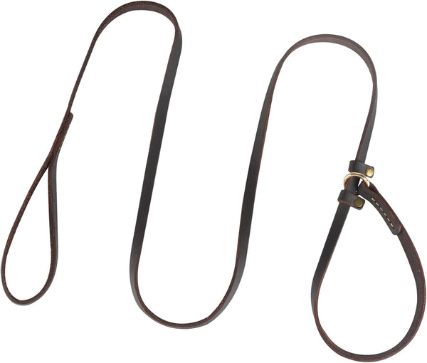 Real Leather Slip Dog Leash for Medium Large Dogs - Soft Sturdy Heavy Duty Flat Pet Training Leash, Brown
