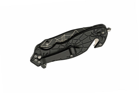 SZCO Supplies 8” Black Spider Web Assisted Open EDC Rescue Folding Knife