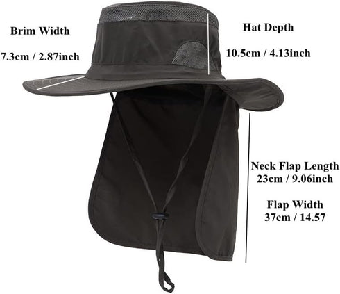 UV 50+ Sun Protection Hat for Men & Women, Wide Brim Bucket Hat for Outdoor Sports, Fishing Hat with Neck Flap