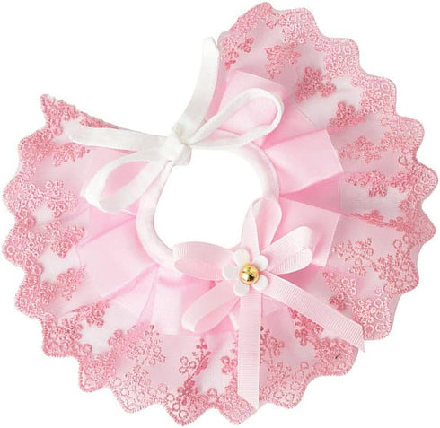Dog Cat Collars - Flower Bow Lace Pet Bib Saliva Towel Round Neck Scarf, Sweet Lace Bib for Pet Birthday Dress Up