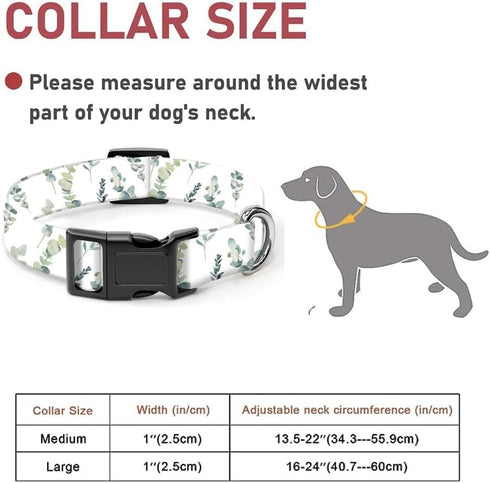 Dog Collar, Cute Dog Collar for Small Medium Large Dogs, Personalized Adjustable Soft Pet Collars with Quick Release Buckle for Walking Running, Cute Boho Leaf