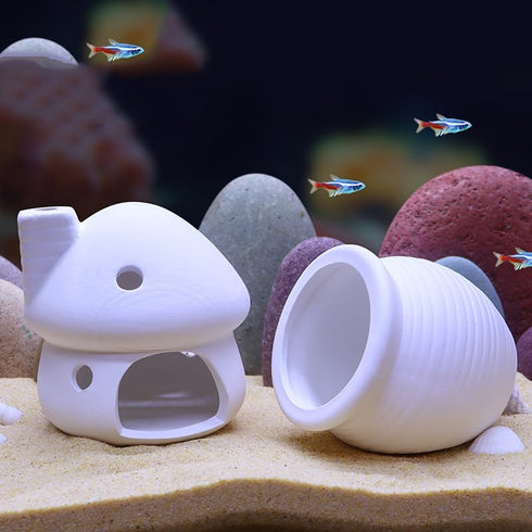 AnRui Ceramic Jar Aquarium Decorations, Cute Pot Hideout Cave for Cichlid and Small Fish