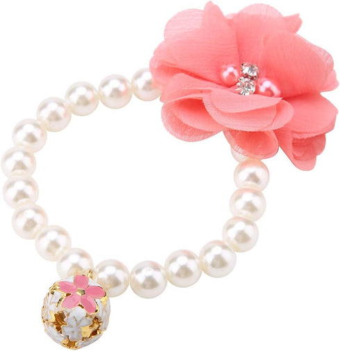 Pearl Flower Dog Collar Necklace with Bell, Elastic Collar for Puppy Jewelry, Ideal for Daily Wear