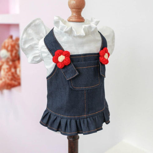 Pet Dress - Sweet Flower Small Dog Skirt, Tutu Clothing for Puppies and Cats for Spring Summer (Blue, M)