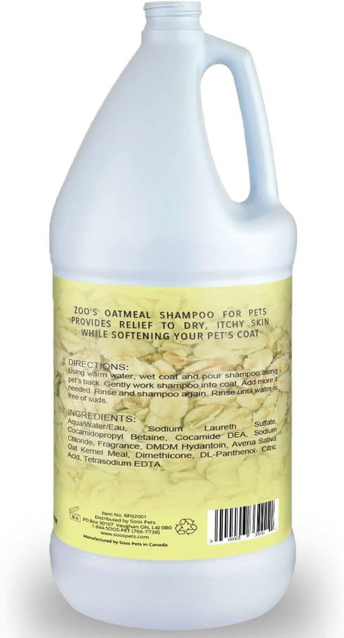 Zoo’s Pet Oatmeal Dog Shampoo for Cats and Pets, Moisturizes Skin, Relieves Dry Itchy Skin, 4L / 1.32 gal