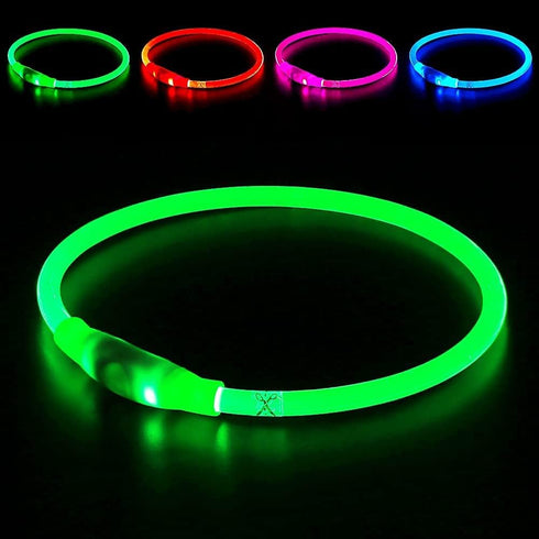 Led Dog Collar - BSEEN USB Rechargeable Flash Necklace Light for Pet Safety, Green