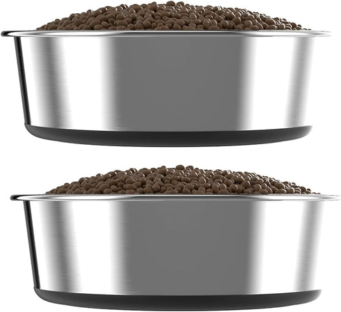 5mm Thick Stainless Steel Dog Bowls, Non-Slip with Silicone Base, 4 Cups Food Grade BPA Free, 2 Pack