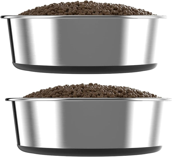 5mm Thick Stainless Steel Dog Bowls, Non-Slip with Silicone Base, 4 Cups Food Grade BPA Free, 2 Pack