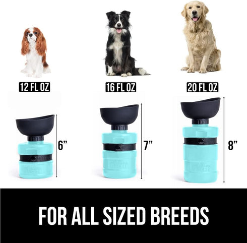 Gorilla Grip No Spill Portable Dog Water Bottle with Built-in Bowl, Food Grade Silicone Leak Proof Dispenser, Turquoise