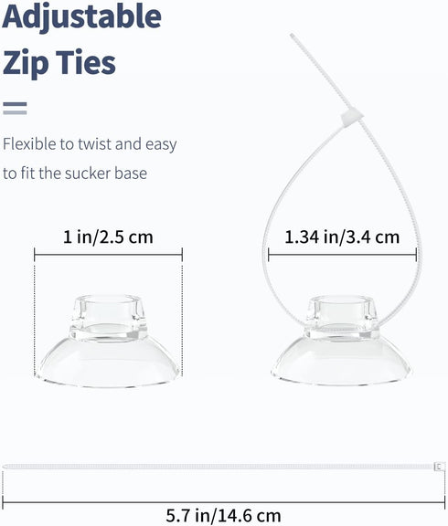 Pawfly 20 Pack Aquarium Suction Cups and 40 Adjustable Zip Ties Set for Fish Tank Tools, Moss, Airline Tubing