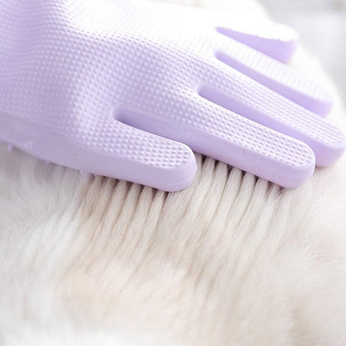Waterproof Silicone Pet Grooming Gloves - Ambidextrous Scrubber Gloves for Dog Cat Bathing, Hair Removal, Lavender