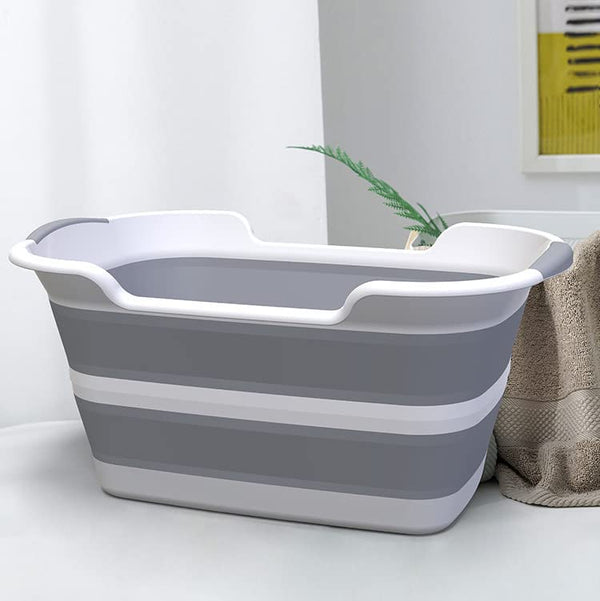 Collapsible Pet Bathtub with Water Drain Plug - Foldable Bathtub for Small Dogs Cats, Portable Design, Grey