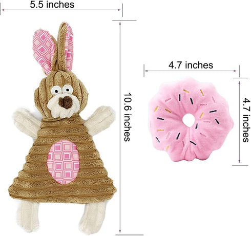 Puppy Toys for Teething Puppies, Plush Squeaky Bunny Dog Toys for Small Dogs, Pink, 4pcs