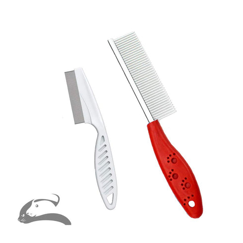 Pet Comb for Dogs & Cats - 2 Combs, Stainless Steel Teeth for Removing Matted Fur, Knots & Tangles, Red