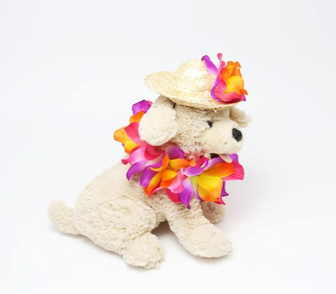 PRETYZOOM Straw Puppy Hat - 1 Set of Pet Dog Hawaiian Costume with Flower Collar and Garland