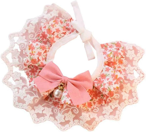 Pet Pink Adjustable Collar, Detachable Lace Neckerchief for Small Medium Pets, Neck 9.84-11.81 Inches (M, Pink)