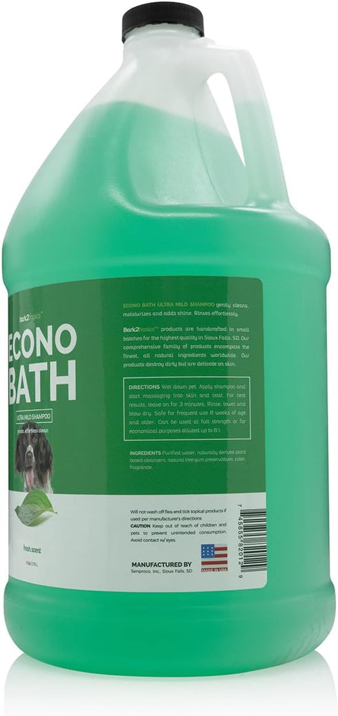Bark2Basics 1 Econo Bath Dog Shampoo, Gallon - Ultra Mild, All Natural Ingredients, Gently Cleans and Moisturizes, Adds