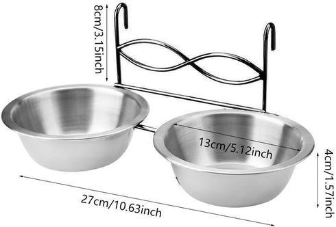 Owlike Stainless Steel Dual Hanging Food Water Bowl Feeder with Hook for Cat Pet Dog Puppy Crate Cage