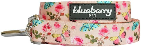Blueberry Pet 9 Patterns Durable Spring Scent Inspired Rose and Butterfly Print Dog Leash 4 ft x 1", Large, Pastel Pink