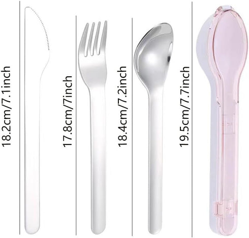 Travel Cutlery Set with Case Portable Silverware Utensils, Reusable Flatware Set for Camping Picnic Hiking Office (Pink)