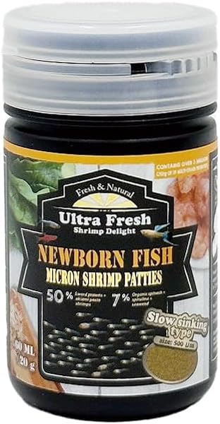 50% Ultra Fresh Baby Fish Food with Sword Prawn Shrimp, Slow Sinking, Substitute for Brine Shrimp - For Fry Health