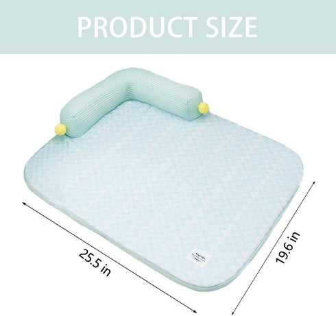 Lunale Large-25"x19"x4" All-Season Ice Fabric Cat Bed with Cushioned Pillow/Play Ball/Washable Mat for Cats, Kittens