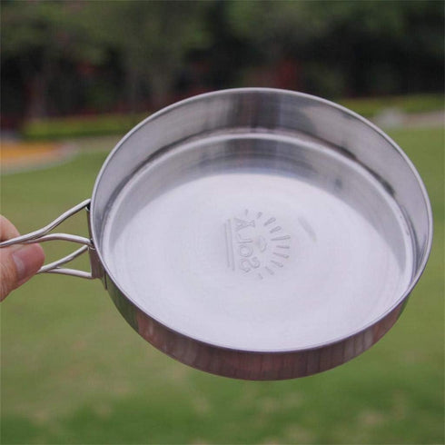 pistro Set 2 Backpacking Camping Pots and Pans Person, Stainless Steel Cookware with Foldable Handle, Portable Pot