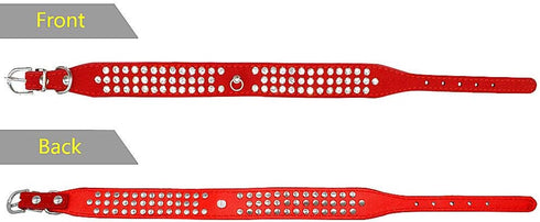 Cute Elegant Fancy Dazzling Sparkling Suede Leather 3 Rows Bling Rhinestone Crystal Small Pet Collar (Red, S)
