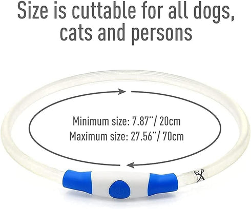 LED Dog Collar Light Up, USB Rechargeable TPU Glow Safety Basic Collars for Large Medium Small Dogs (Blue)
