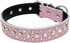 Adjustable Rhinestones Dog Collar, Sparkly Crystal Studded Genuine Leather for Small and Medium Dogs (M, Pink)