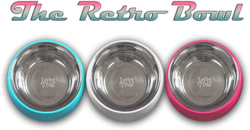 Loving Pets Retro Bowl Dog Food Water Bowl, No Tip Stainless Steel Elevated Pet Bowl, Small, Pink