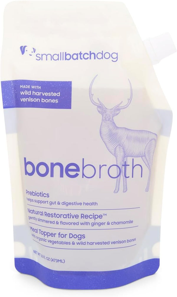 smallbatch Pets Shelf Stable Bone Broth, Venison Recipe with Prebiotics & Adaptogens, Topper for Dogs - 16 Ounce