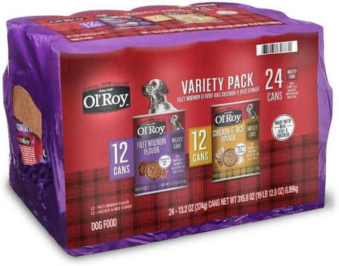 Generic Pack, 13.2 Oz (24 Pack) 100% Ol'~Roys Meaty Loaf Wet Dog Food Variety Filet Mignon Flavor & Chicken & Rice