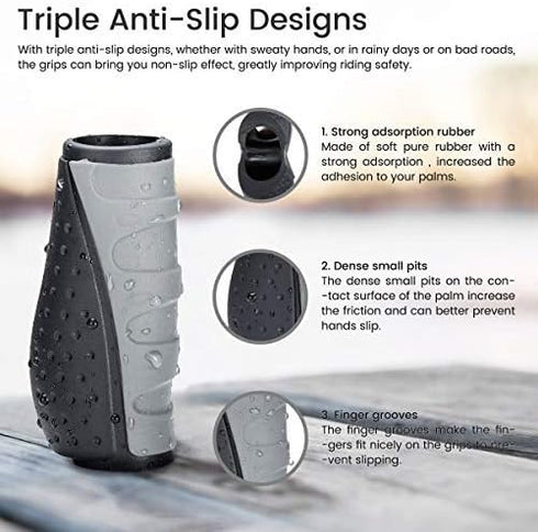 PRUNUS No-Slip Soft Rubber Bike Handlebar Grips - Universal for Bicycles, MTB, BMX, E-Bike, and City Commuter Bikes