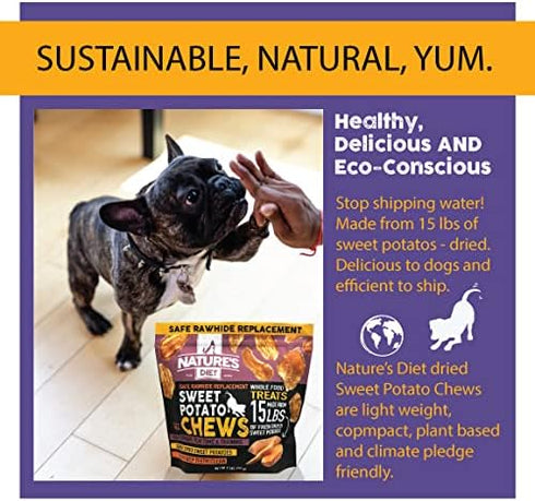 2lb Nature's Diet Sweet Potato Chews XL Bag Safe Rawhide Replacement, Natural Treat, Training, Teeth, Healthy Snack