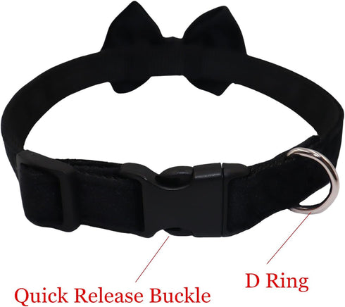 Dog Collar with Bowtie - Soft Velvet Material with Quick Release Buckle for Medium Dogs, Black, M