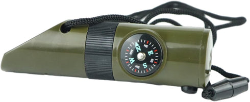 Multifunctional 7 in 1 Camping Hiking Outdoor Whistle with Compasses, Magnifier, LED Flashlight, Thermometer