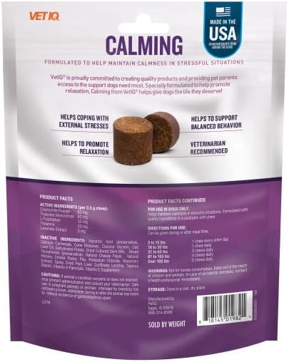 VetIQ Calming Support Supplement for Dogs, Calming Chews Help Manage Stress and Promote Relaxation, Anxiety Relief for Dogs, Made in The USA, 60 Count